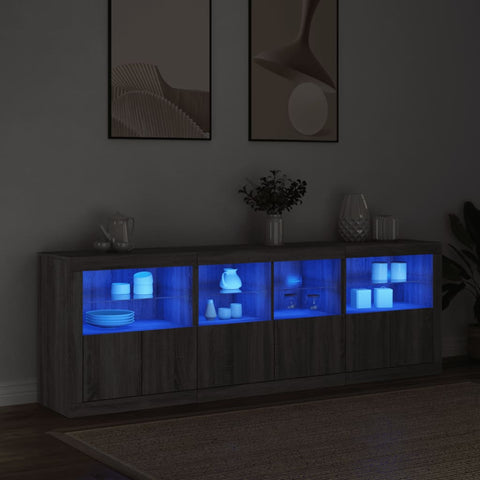 vidaXL Sideboard mit LED-Leuchten Grau Sonoma 202x37x67 cm