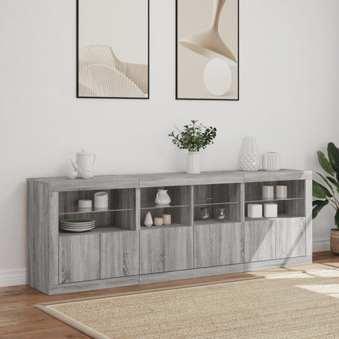 vidaXL Sideboard mit LED-Leuchten Grau Sonoma 202x37x67 cm