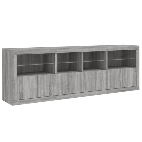 vidaXL Sideboard mit LED-Leuchten Grau Sonoma 202x37x67 cm