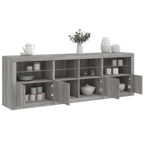 vidaXL Sideboard mit LED-Leuchten Grau Sonoma 202x37x67 cm