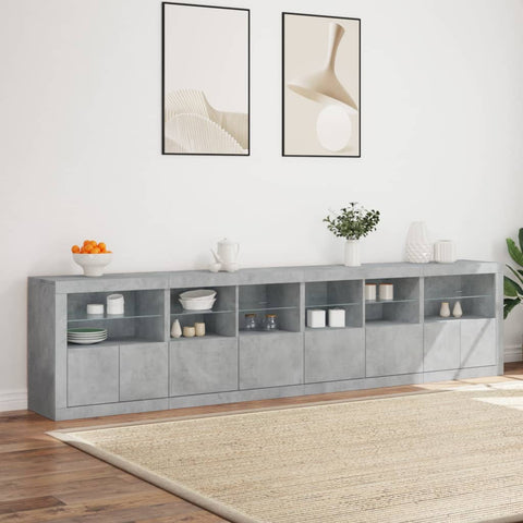 Sideboard mit LED-Leuchten Betongrau 283x37x67 cm