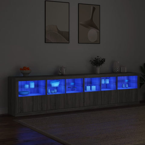 vidaXL Sideboard mit LED-Leuchten Grau Sonoma 283x37x67 cm