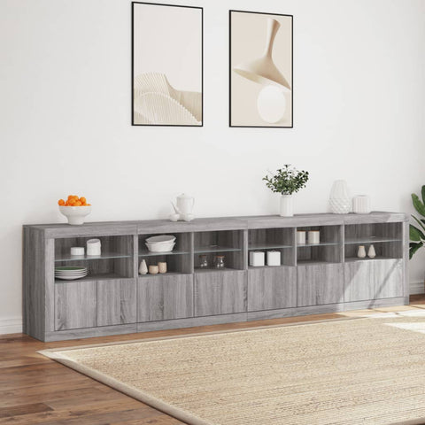 vidaXL Sideboard mit LED-Leuchten Grau Sonoma 283x37x67 cm