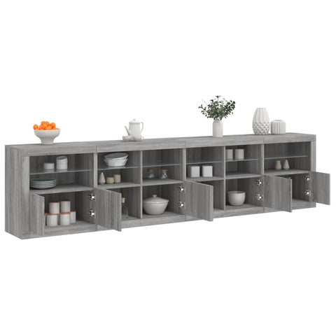 vidaXL Sideboard mit LED-Leuchten Grau Sonoma 283x37x67 cm