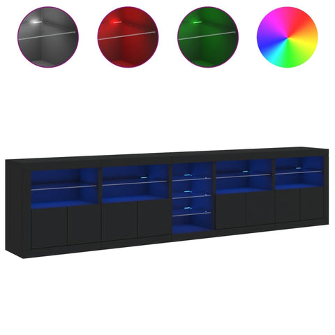 vidaXL Sideboard mit LED-Leuchten Schwarz 283x37x67 cm