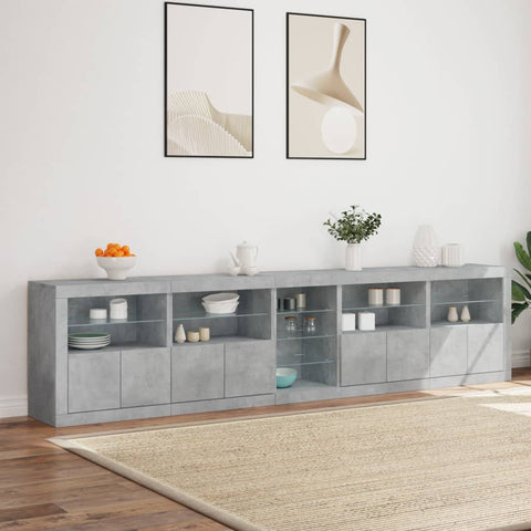 vidaXL Sideboard mit LED-Leuchten Betongrau 283x37x67 cm