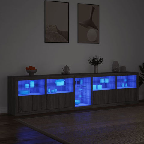 vidaXL Sideboard mit LED-Leuchten Grau Sonoma 283x37x67 cm