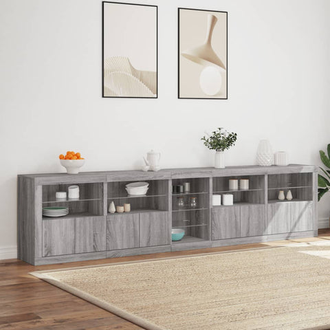 vidaXL Sideboard mit LED-Leuchten Grau Sonoma 283x37x67 cm