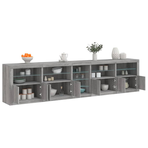 vidaXL Sideboard mit LED-Leuchten Grau Sonoma 283x37x67 cm