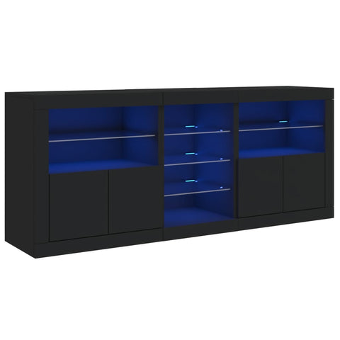 vidaXL Sideboard mit LED-Leuchten Schwarz 162x37x67 cm