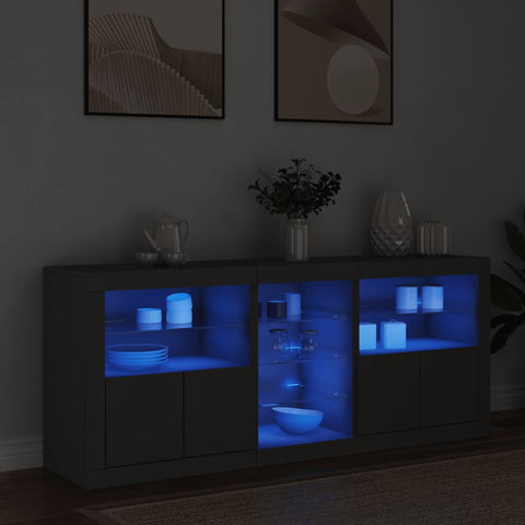 vidaXL Sideboard mit LED-Leuchten Schwarz 162x37x67 cm