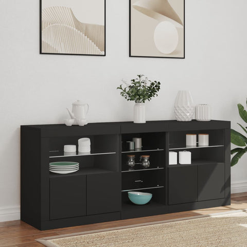 vidaXL Sideboard mit LED-Leuchten Schwarz 162x37x67 cm