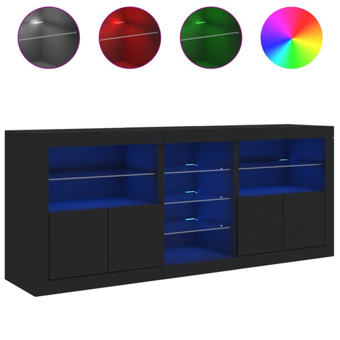 vidaXL Sideboard mit LED-Leuchten Schwarz 162x37x67 cm