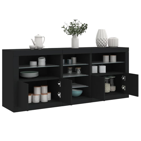 vidaXL Sideboard mit LED-Leuchten Schwarz 162x37x67 cm