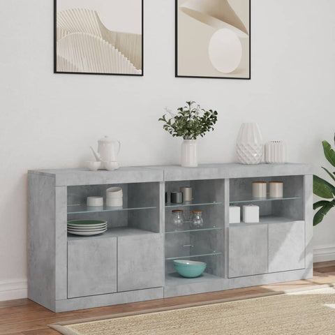 vidaXL Sideboard mit LED-Leuchten Betongrau 162x37x67 cm