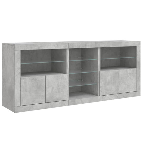 vidaXL Sideboard mit LED-Leuchten Betongrau 162x37x67 cm