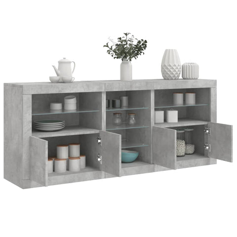 vidaXL Sideboard mit LED-Leuchten Betongrau 162x37x67 cm