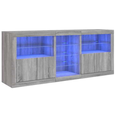 vidaXL Sideboard mit LED-Leuchten Grau Sonoma 162x37x67 cm