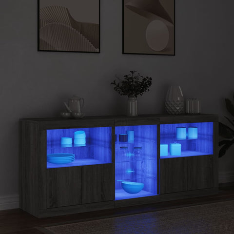 vidaXL Sideboard mit LED-Leuchten Grau Sonoma 162x37x67 cm