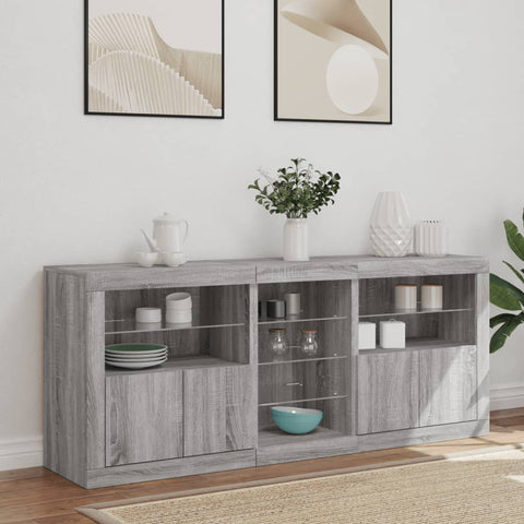 vidaXL Sideboard mit LED-Leuchten Grau Sonoma 162x37x67 cm