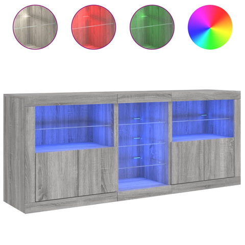 vidaXL Sideboard mit LED-Leuchten Grau Sonoma 162x37x67 cm