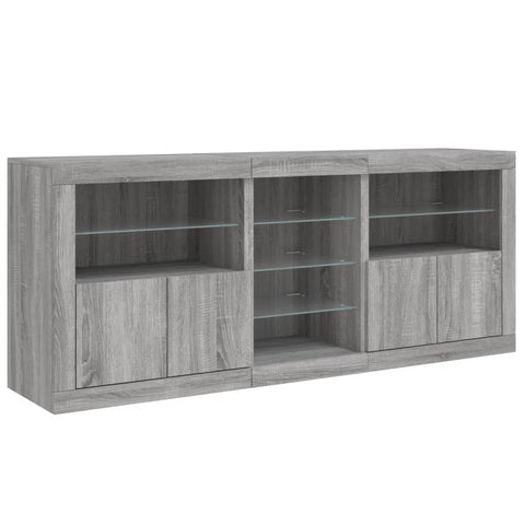 vidaXL Sideboard mit LED-Leuchten Grau Sonoma 162x37x67 cm