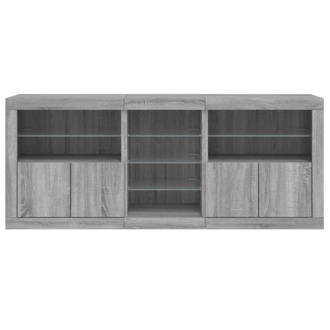 vidaXL Sideboard mit LED-Leuchten Grau Sonoma 162x37x67 cm