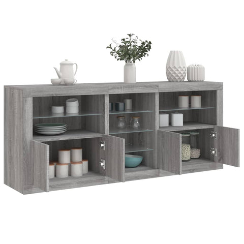 vidaXL Sideboard mit LED-Leuchten Grau Sonoma 162x37x67 cm