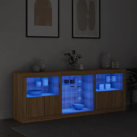 vidaXL Sideboard mit LED-Leuchten Sonoma-Eiche 181,5x37x67 cm