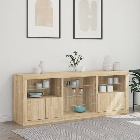 vidaXL Sideboard mit LED-Leuchten Sonoma-Eiche 181,5x37x67 cm