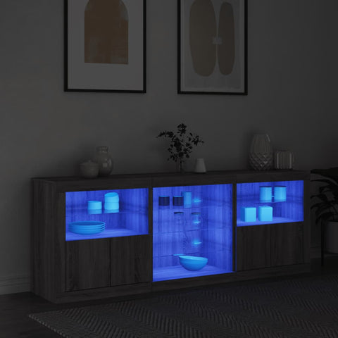 vidaXL Sideboard mit LED-Leuchten Grau Sonoma 181,5x37x67 cm