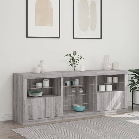 vidaXL Sideboard mit LED-Leuchten Grau Sonoma 181,5x37x67 cm