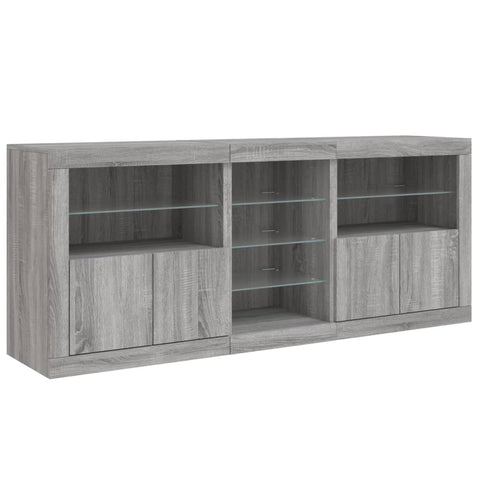 vidaXL Sideboard mit LED-Leuchten Grau Sonoma 181,5x37x67 cm