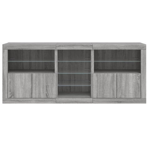 vidaXL Sideboard mit LED-Leuchten Grau Sonoma 181,5x37x67 cm