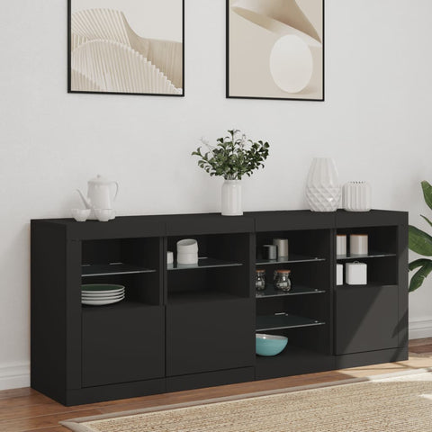 vidaXL Sideboard mit LED-Leuchten Schwarz 164x37x67 cm