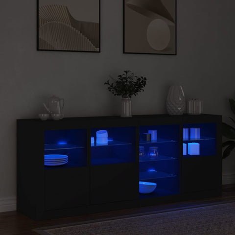 vidaXL Sideboard mit LED-Leuchten Schwarz 164x37x67 cm