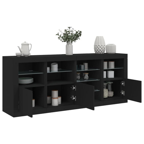 vidaXL Sideboard mit LED-Leuchten Schwarz 164x37x67 cm