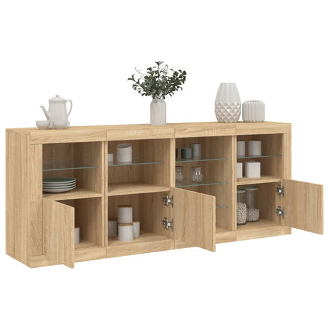 vidaXL Sideboard mit LED-Leuchten Sonoma-Eiche 164x37x67 cm