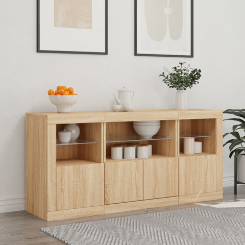 vidaXL Sideboard mit LED-Leuchten Sonoma-Eiche 142,5x37x67 cm