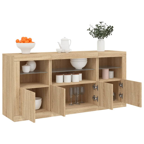 vidaXL Sideboard mit LED-Leuchten Sonoma-Eiche 142,5x37x67 cm