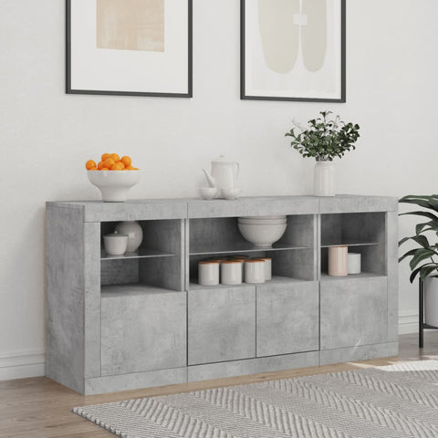 Sideboard mit LED-Leuchten Betongrau 142,5x37x67 cm