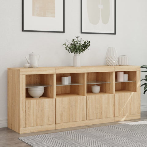 vidaXL Sideboard mit LED-Leuchten Sonoma-Eiche 163x37x67 cm