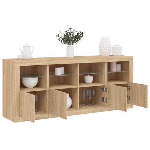 vidaXL Sideboard mit LED-Leuchten Sonoma-Eiche 163x37x67 cm