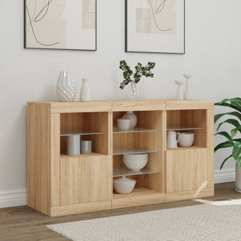 vidaXL Sideboard mit LED-Leuchten Sonoma-Eiche 123x37x67 cm