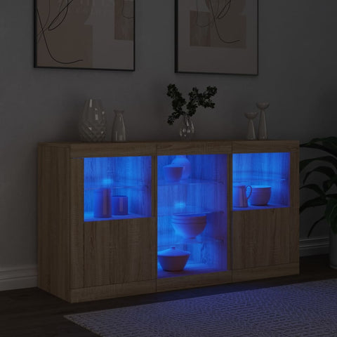 vidaXL Sideboard mit LED-Leuchten Sonoma-Eiche 123x37x67 cm