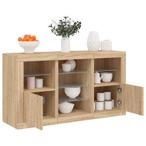 vidaXL Sideboard mit LED-Leuchten Sonoma-Eiche 123x37x67 cm