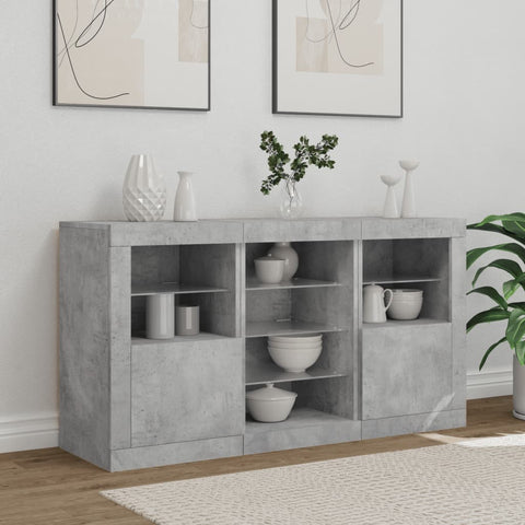 vidaXL Sideboard mit LED-Leuchten Betongrau 123x37x67 cm