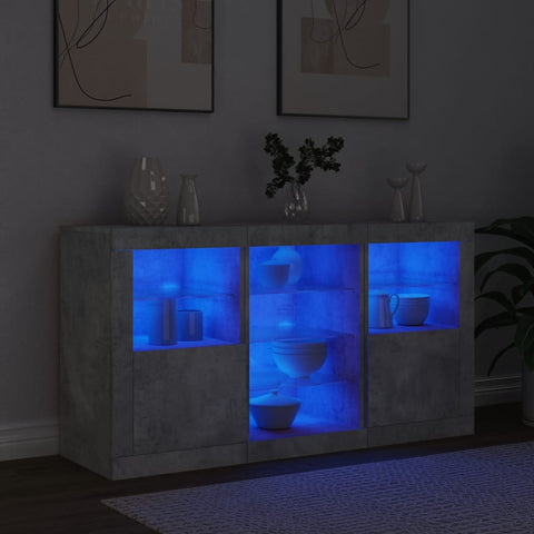 vidaXL Sideboard mit LED-Leuchten Betongrau 123x37x67 cm