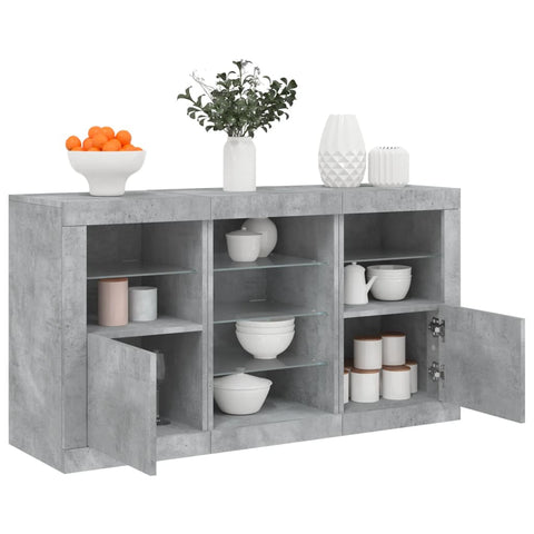 vidaXL Sideboard mit LED-Leuchten Betongrau 123x37x67 cm