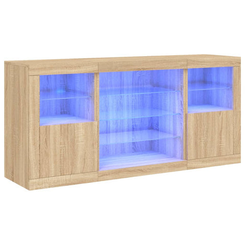 vidaXL Sideboard mit LED-Leuchten Sonoma-Eiche 142,5x37x67 cm